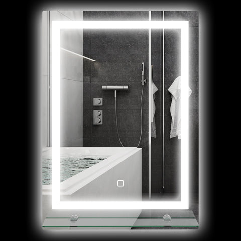 Rootz LED Bathroom Mirror - Dimmable - Anti-Fog Mirror - Touch Switch - Includes Shelf - 50cm x 2.7cm x 70cm - Modern Elegance