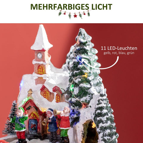 Rootz Christmas Village Decor - LED Illuminated Holiday Scene - Church, Trees, Moving Train - 12 Built-in Lights and 8 Songs - 20cm x 19.5cm x 20cm