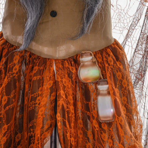 Rootz Animated Halloween Decoration - Witch with Glowing Potion - Spooky Prop - Eerie Sound Effects - 60cm x 18cm x 183cm
