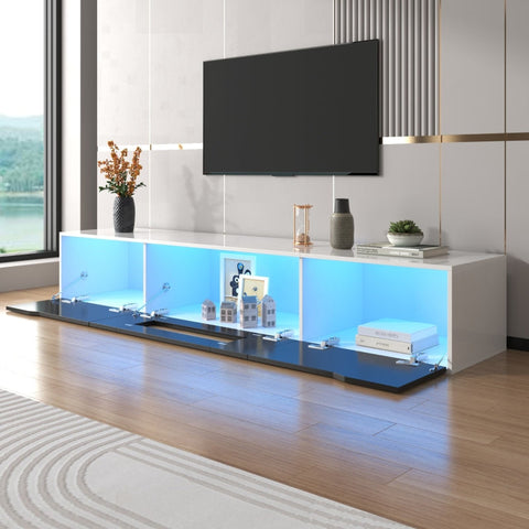 Rootz High Gloss TV Cabinet - Media Console - Entertainment Stand - LED Lighting - Customizable Atmosphere - 180L x 35W x 30H cm