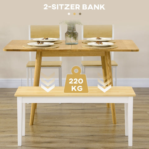 Rootz Wooden 2-Seater Bench - Solid Wood - Lacquered Bench - Natural + White - Sturdy Pine Wood - Minimalist Design - Easy to Care For - 36D x 102W x 45H cm