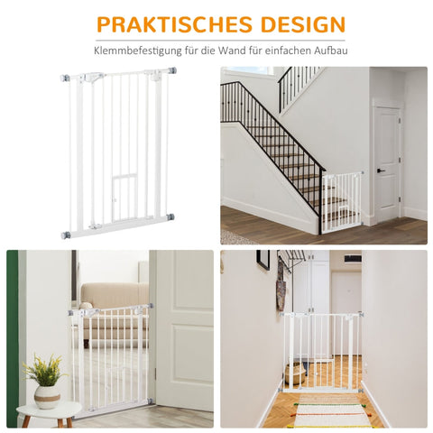 Rootz Door Gate with Cat Flap - Pet Safety Gate - Adjustable Pet Barrier - Maximum Security - Automatic Closing - One-Handed Operation - 68W x 91.4H cm - Steel and Plastic