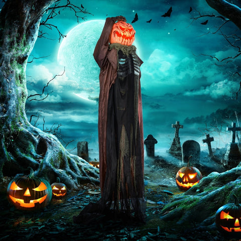 Rootz Animated Halloween Decoration - Skull Pumpkin Ghost - Pop-Up Head - Glowing Eyes - Eerie Howls - Easy Assembly - 65cm x 20cm x 183cm