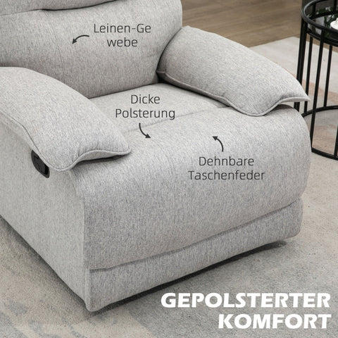 Rootz TV Armchair - Recliner Chair - Home Cinema Chair - Linen-look Fabric - Adjustable Backrest - Cup Holder - 89cm x 98cm x 101cm