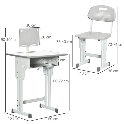 Rootz Children's Desk & Chair Set - Kids Furniture - Study Table - Adjustable Height - Multiple Storage - 60 x 45 x 90-102 cm Grey, White