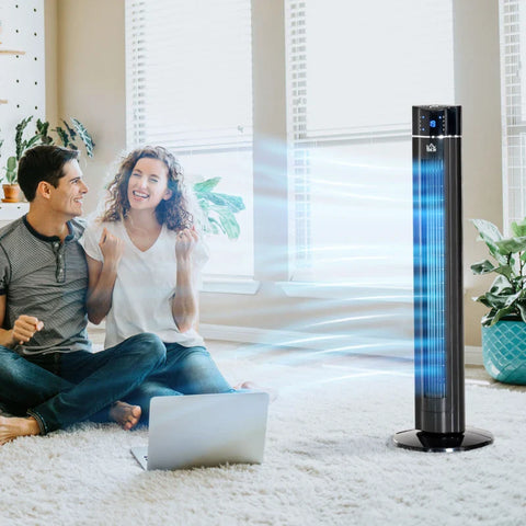 Rootz Gymnastics Fan - Pedestal Fan - Remote Control - Ionization Function - LED Temperature Display - ABS - Black - 32 Cm X 32 Cm X 106.8 Cm