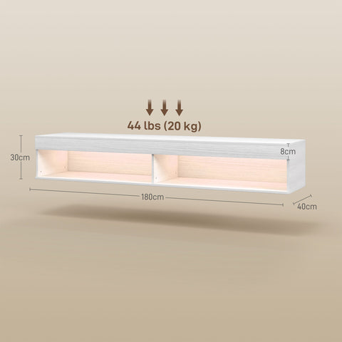 Rootz Floating Wall Meuble TV - LED TV Stand - Media Cabinet - Space Saving - 180L x 40W x 30H cm