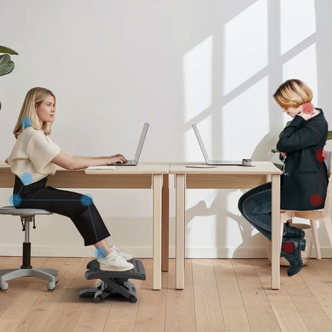 Rootz Ergonomic Desk Footrest - Foot Stool - Footrest for Desk - Massage Rollers - Adjustable Height 46cm x 35cm x 11/13.5/17cm