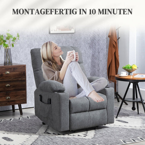 Rootz Electric Riser Recliner Chair - Stand-Up TV Recliner - Massage Points - Footrest - Cup Holders - Gray - 91cm x 95cm x 109cm