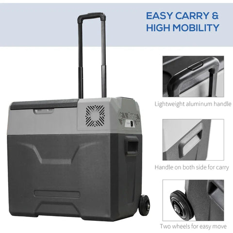 Rootz Car Refrigerator - Cool Box - Touch Display - 2 Wheels - Telescopic Handle - Car Fridge - Aluminum-plastic - Gray - 58.6L x 37.8W x 54.5H cm
