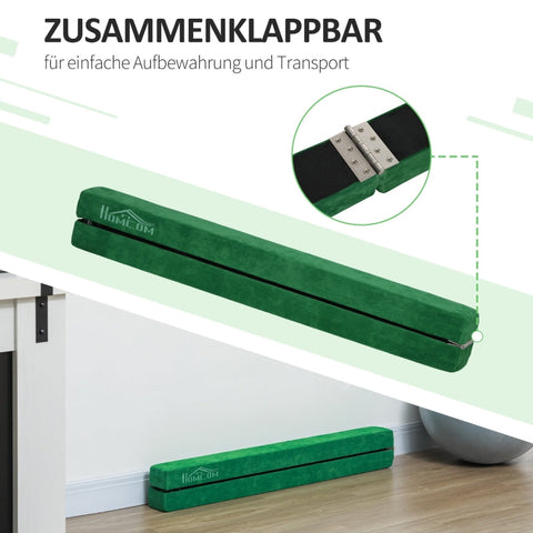 Rootz Folding Gymnastics Balance Beam - Training Beam - Suede Cover - Non-Slip Feet - Stainless Steel Hinges - Pinewood - 210cm x 10cm x 6.5cm