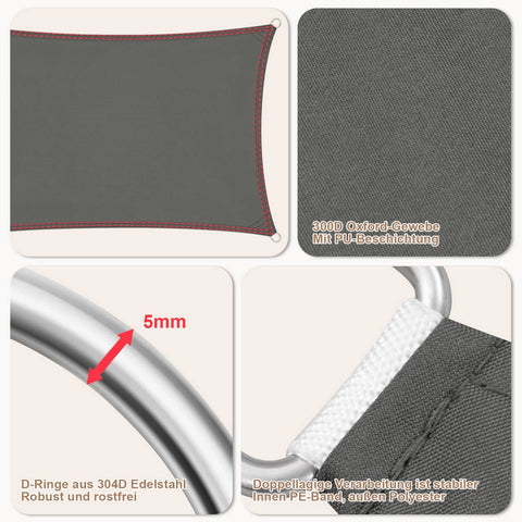 Rootz Premium Sun Sail Awning - UV Protection Shade - Waterproof Canopy - Durable PES Fabric - Tear-Resistant - Rust-Proof - 4m x 4m