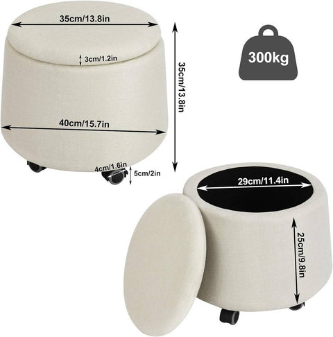 Rootz Multifunctional Ottoman - Storage Stool - Versatile Footrest - Comfortable Linen Upholstery - Hidden Storage - Easy Mobility - 35cm x 40cm