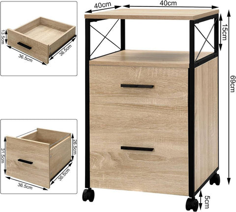 Rootz Rolling Cabinet - Mobile Filing Cabinet - Storage Unit - Versatile & Durable - Lockable Wheels - E1 Class Wood & Metal - 40cm x 69cm x 40cm