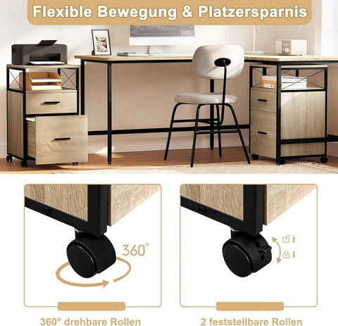 Rootz Rolling Cabinet - Mobile Filing Cabinet - Storage Unit - Versatile & Durable - Lockable Wheels - E1 Class Wood & Metal - 40cm x 69cm x 40cm
