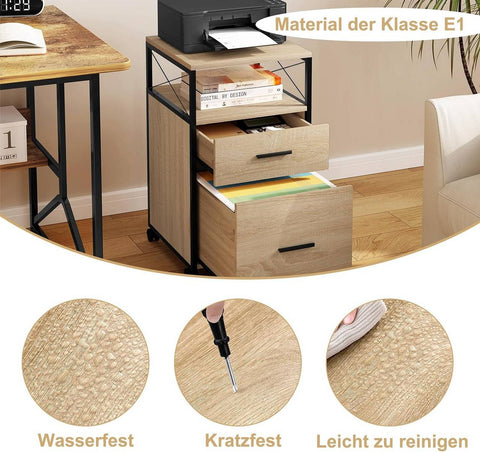 Rootz Rolling Cabinet - Mobile Filing Cabinet - Storage Unit - Versatile & Durable - Lockable Wheels - E1 Class Wood & Metal - 40cm x 69cm x 40cm