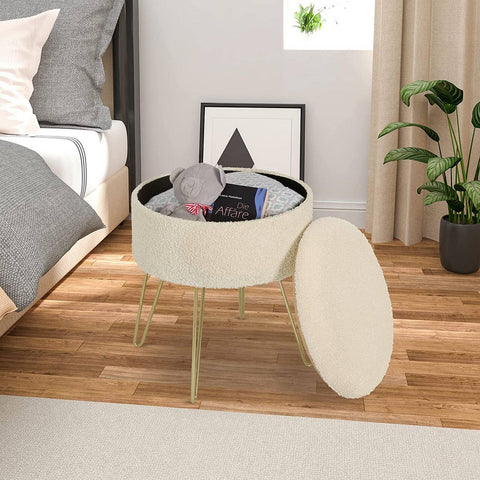 Rootz Multifunctional Stool - Storage Ottoman - Convertible Side Table - Comfortable Seating - Hidden Storage - Versatile Tray Top - Teddy Fleece, MDF, Metal Legs - 39cm x 44cm