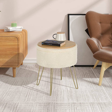 Rootz Multifunctional Stool - Storage Ottoman - Convertible Side Table - Comfortable Seating - Hidden Storage - Versatile Tray Top - Teddy Fleece, MDF, Metal Legs - 39cm x 44cm