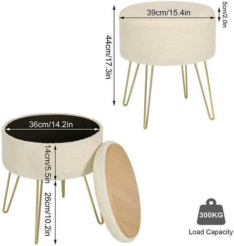 Rootz Multifunctional Stool - Storage Ottoman - Convertible Side Table - Comfortable Seating - Hidden Storage - Versatile Tray Top - Teddy Fleece, MDF, Metal Legs - 39cm x 44cm