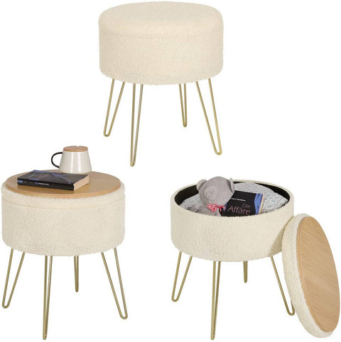 Rootz Multifunctional Stool - Storage Ottoman - Convertible Side Table - Comfortable Seating - Hidden Storage - Versatile Tray Top - Teddy Fleece, MDF, Metal Legs - 39cm x 44cm