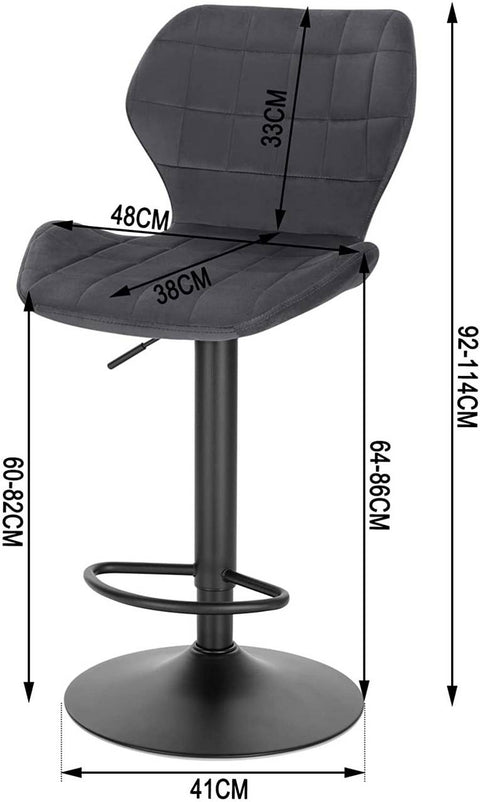 Rootz Velvet Swivel Bar Stool - Verstelbare barstoel - Roterende tegenkruk - Comfortabel, veilig, stijlvol - 48 cm x 38 cm x 60-82 cm