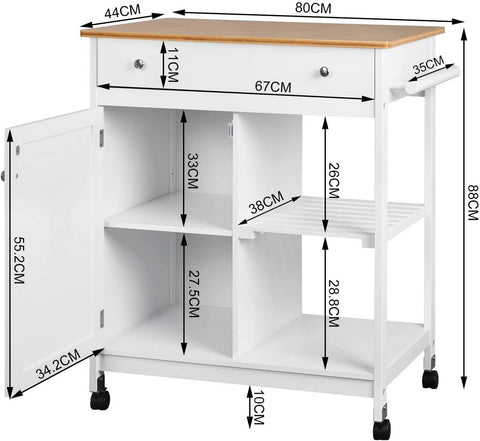 Rootz Multifunctionele Keukentrolley - Opbergwagen - Serveerwagen - Duurzaam MDF en Bamboe - Gemakkelijke mobiliteit - Veelzijdig gebruik - 75 cm x 89 cm x 44 cm