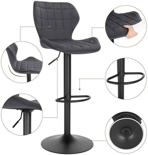 Rootz Velvet Swivel Bar Stool - Verstelbare barstoel - Roterende tegenkruk - Comfortabel, veilig, stijlvol - 48 cm x 38 cm x 60-82 cm