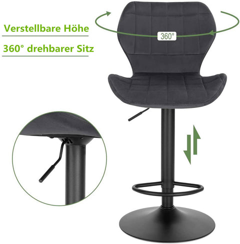 Rootz Velvet Swivel Bar Stool - Verstelbare barstoel - Roterende tegenkruk - Comfortabel, veilig, stijlvol - 48 cm x 38 cm x 60-82 cm