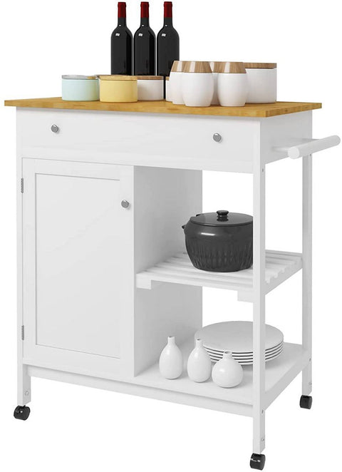 Rootz Multifunctionele Keukentrolley - Opbergwagen - Serveerwagen - Duurzaam MDF en Bamboe - Gemakkelijke mobiliteit - Veelzijdig gebruik - 75 cm x 89 cm x 44 cm