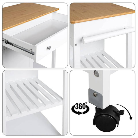 Rootz Multifunctionele Keukentrolley - Opbergwagen - Serveerwagen - Duurzaam MDF en Bamboe - Gemakkelijke mobiliteit - Veelzijdig gebruik - 75 cm x 89 cm x 44 cm