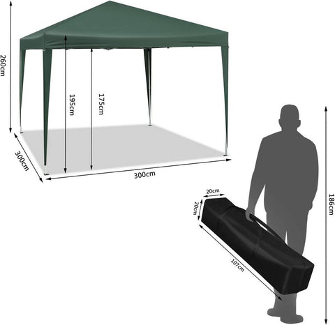 Rootz Gazebo Pop-Up Tent - Waterproof Pagoda - Sun Protection Canopy - UV and Rain Resistant - Easy Setup - Adjustable Height - 3 x 3 m Green