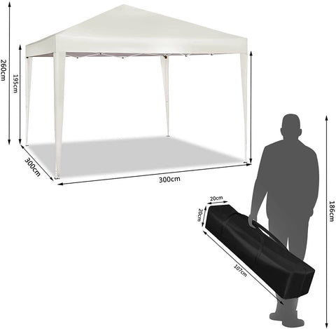 Rootz Gazebo Pop-Up Tent - Waterproof Pagoda - Sun Protection Canopy - UV and Rain Shield - Easy Setup - Adjustable Height - 3m x 3m - Beige