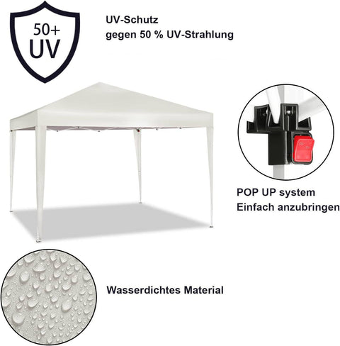 Rootz Gazebo Pop-Up Tent - Waterproof Pagoda - Sun Protection Canopy - UV and Rain Shield - Easy Setup - Adjustable Height - 3m x 3m - Beige