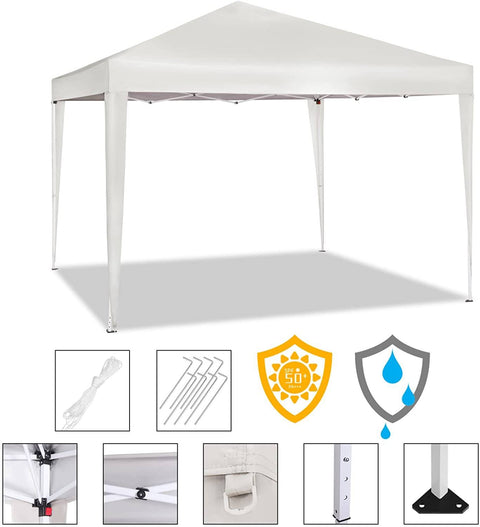 Rootz Gazebo Pop-Up Tent - Waterproof Pagoda - Sun Protection Canopy - UV and Rain Shield - Easy Setup - Adjustable Height - 3m x 3m - Beige