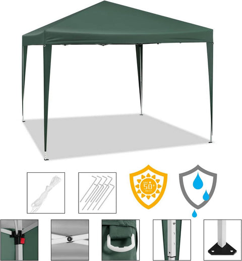Rootz Gazebo Pop-Up Tent - Waterproof Pagoda - Sun Protection Canopy - UV and Rain Resistant - Easy Setup - Adjustable Height - 3 x 3 m Green