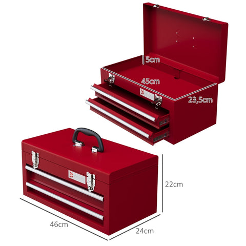 Rootz Tool Case - Tool Box - Steel Storage - Lockable Drawers - Ball Bearing Slide Rails - Cold-Rolled Steel Construction - 46cm x 24cm x 22cm
