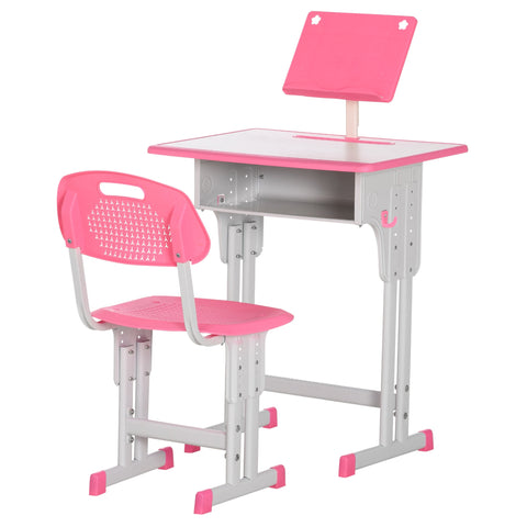 Rootz Children's Desk and Chair Set - Study Table - Kids Workstation - Height Adjustable - 60 x 45 x 90-102 cm - Pink