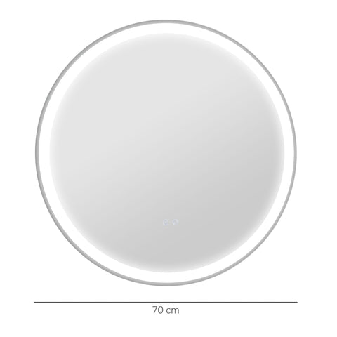 Rootz Round LED Bathroom Mirror - Vanity Mirror - Illuminated Mirror - Touch Switch - Anti-Fog - Ø 70 x 3.4cm