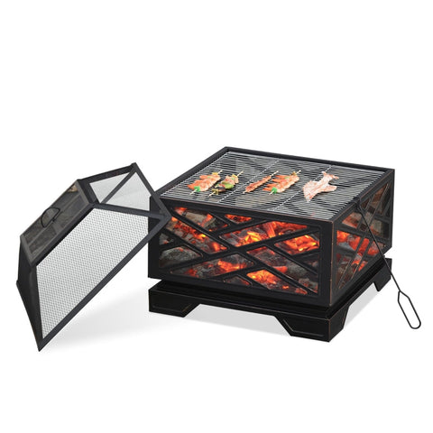 Rootz Vuurschaal met Spark Guard - Vuurplaats voor buiten - BBQ Grill - Duurzaam staal - 66cm x 66cm x 66cm