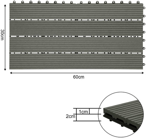 Rootz WPC Terrace Tiles - Outdoor Decking - Patio Tiles - Durable, Easy to Install, Low Maintenance - 30cm x 60cm x 1.8cm