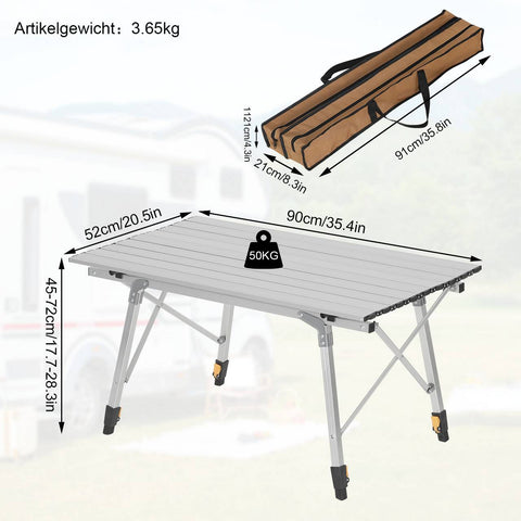 Rootz Ultimate Folding Camping Table - Portable Table - Adjustable Table - Weather-Resistant, Lightweight, Stable - 52.2cm x (45cm - 72cm) x 90cm