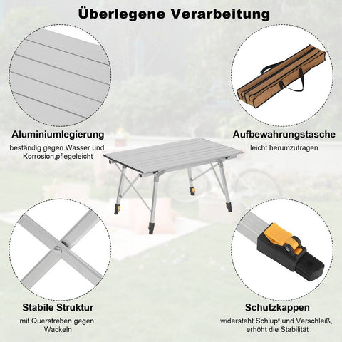 Rootz Ultimate Folding Camping Table - Portable Table - Adjustable Table - Weather-Resistant, Lightweight, Stable - 52.2cm x (45cm - 72cm) x 90cm