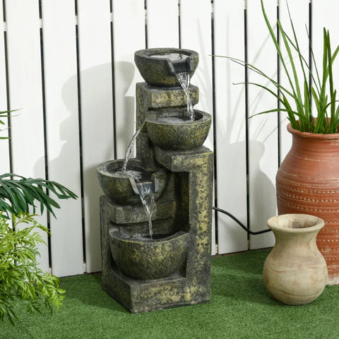 Rootz Fountain - 3 Settings - Weather Resistant - Garden Decoration - Gray - 25cm x 24cm x 60cm