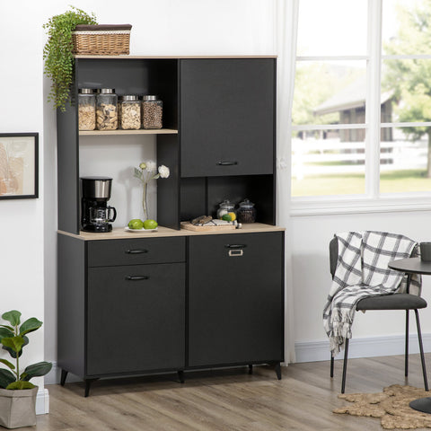 Rootz Industrial Design High Buffet - Tall Storage Cabinet - Black Oak Sideboard - Ample Storage - 119W x 41D x 180H cm