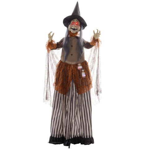 Rootz Animated Halloween Decoration - Witch with Glowing Potion - Spooky Prop - Eerie Sound Effects - 60cm x 18cm x 183cm