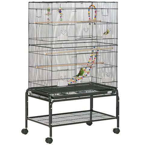 Rootz Bird Cage on Wheels - Aviary - Parrot Enclosure - Easy Cleaning - 79 x 49 x 133 cm - Black