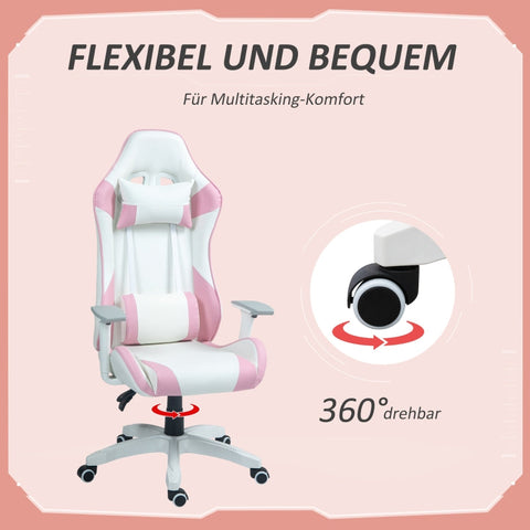 Rootz Gaming Chair Racing Design - Ergonomic Gaming Chair - Adjustable Height Chair - Faux Leather - 67W x 60D x 120-128H cm - Pink/White
