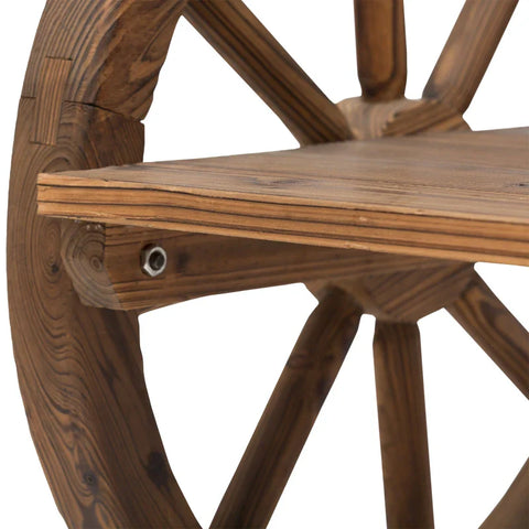 Rootz Garden Bench with Armrests - Wagon Wheels Design Bench - Garden Furniture - Rustic Bench - Solid Wood - Brown - 114 x 58 x 80 cm