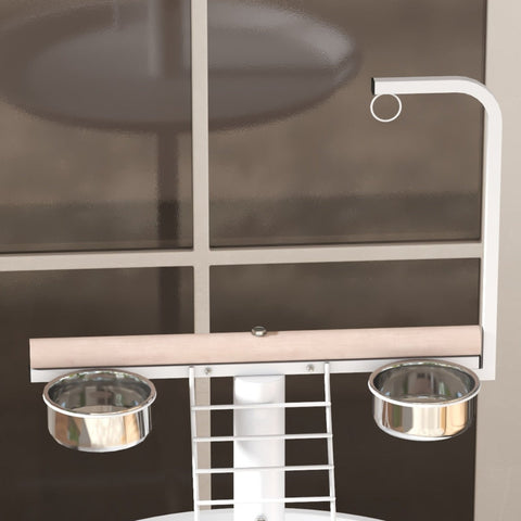 Rootz Bird Table - Bird Perch Stand - Parrot Playstand - Steel & Wood - 2 Stainless Steel Bowls - Portable - 60cm x 138cm