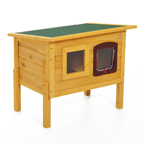 Rootz Cat House - Cat Cave - Pet Shelter - Weatherproof Fir Wood - Outdoor & Indoor Use - L70 x W51.5 x H60cm